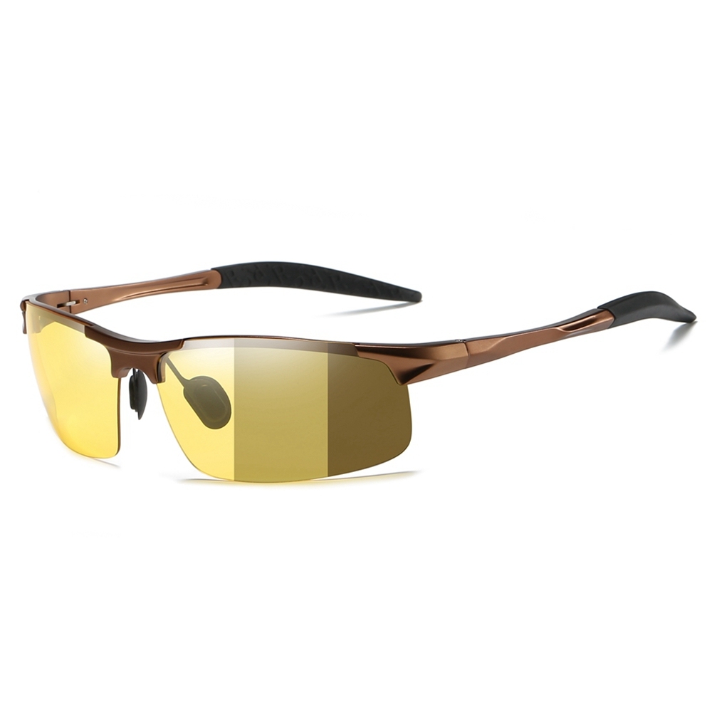 Customized Men's Aluminum Semi-rimless Photochromic Sports Sunglasses Anti-glare Light Adaptive Lenes for Day and Night Driving Glasses