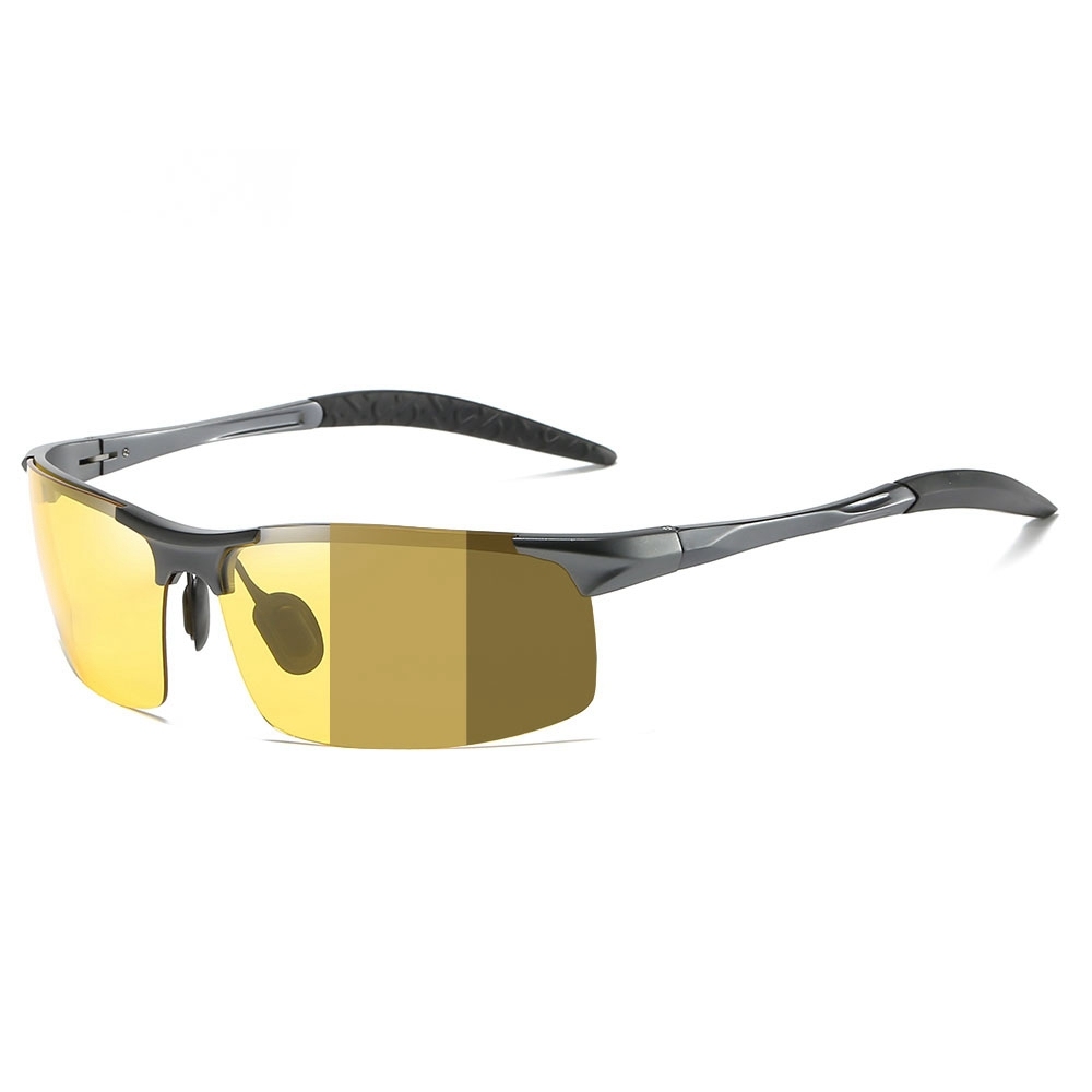 Customized Men's Aluminum Semi-rimless Photochromic Sports Sunglasses Anti-glare Light Adaptive Lenes for Day and Night Driving Glasses