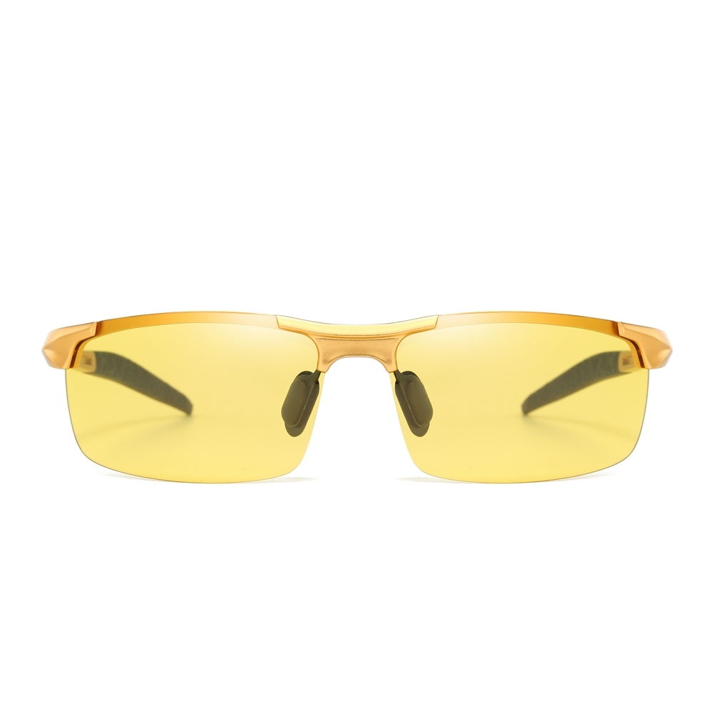 Customized Men's Aluminum Semi-rimless Photochromic Sports Sunglasses Anti-glare Light Adaptive Lenes for Day and Night Driving Glasses