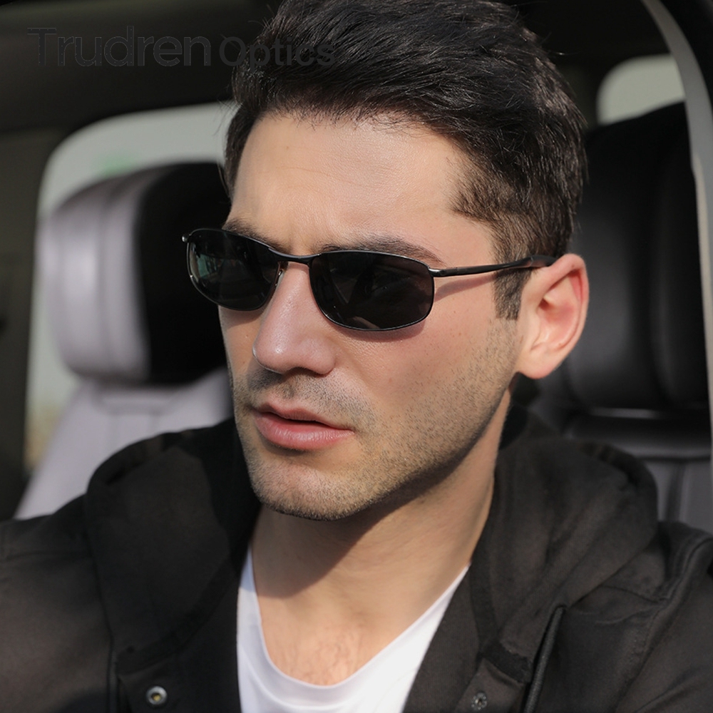 Men's Narrow Oval Sunglasses Private Label Eyewear Sporty Style Metal Frame with Spring Hinges UV Protection Polarised Driving Glasses