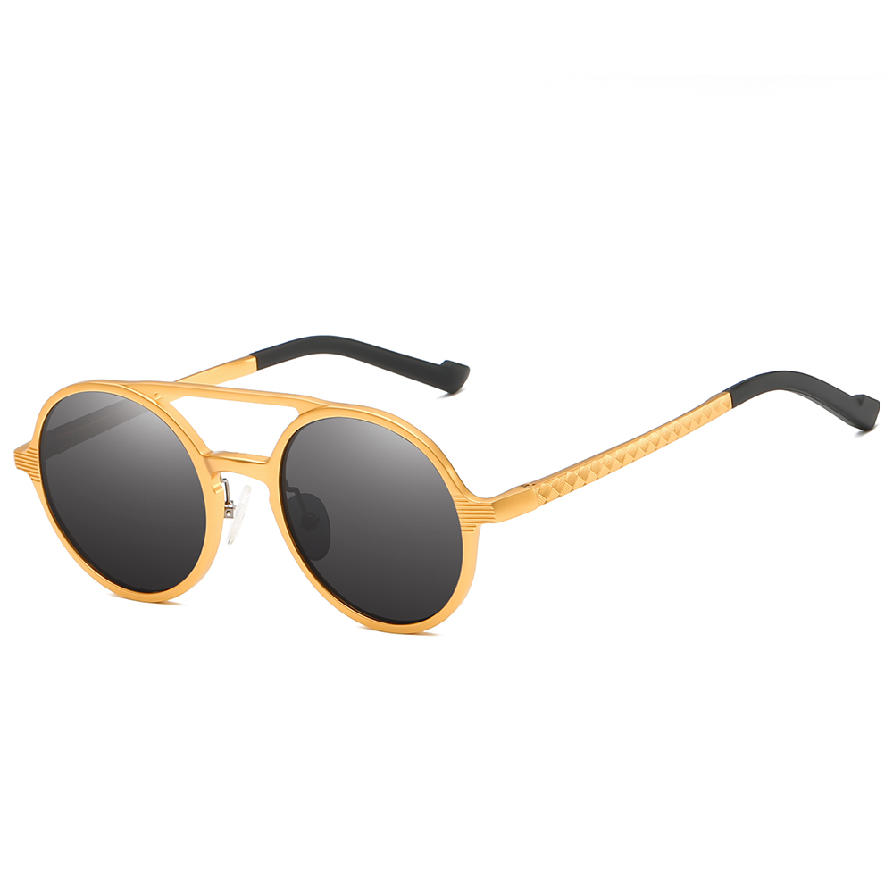 High Quality Men's Retro Double Bridge Round Sunglasses Custom Engraved Logo Aluminum Metal Polarized Glasses Vintage Circle Sunglass