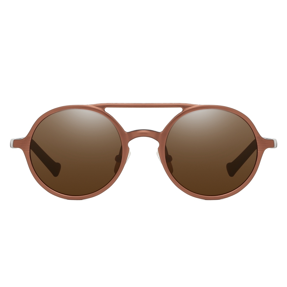 High Quality Men's Retro Double Bridge Round Sunglasses Custom Engraved Logo Aluminum Metal Polarized Glasses Vintage Circle Sunglass