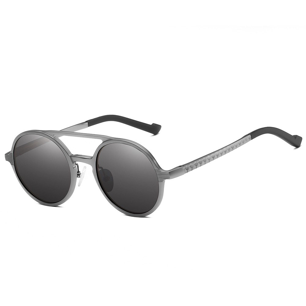 High Quality Men's Retro Double Bridge Round Sunglasses Custom Engraved Logo Aluminum Metal Polarized Glasses Vintage Circle Sunglass