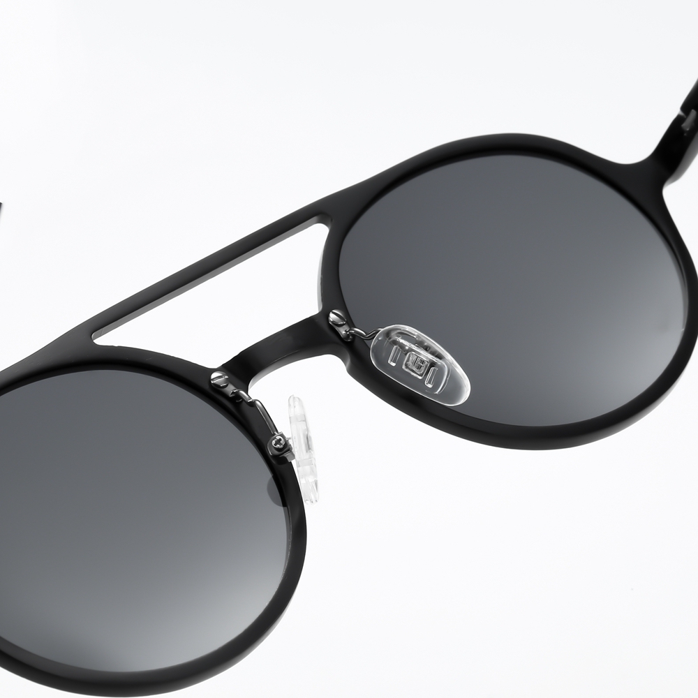 High Quality Men's Retro Double Bridge Round Sunglasses Custom Engraved Logo Aluminum Metal Polarized Glasses Vintage Circle Sunglass