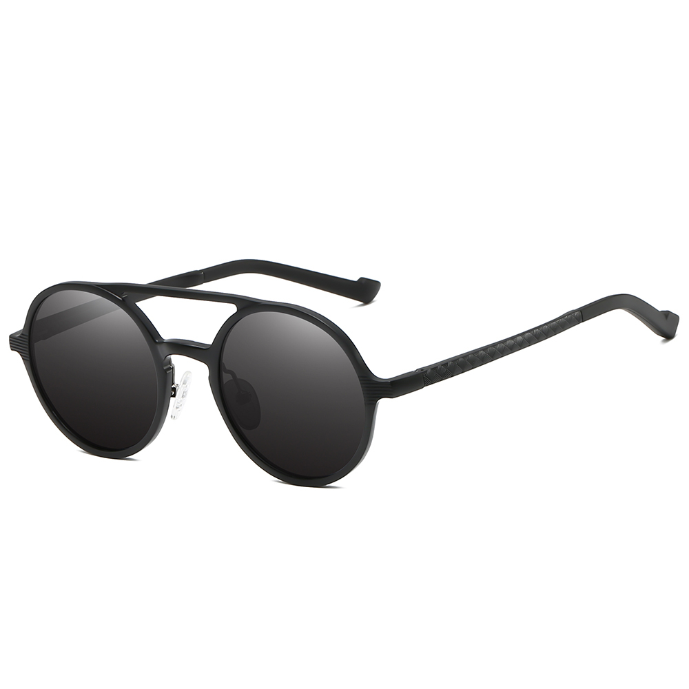 High Quality Men's Retro Double Bridge Round Sunglasses Custom Engraved Logo Aluminum Metal Polarized Glasses Vintage Circle Sunglass