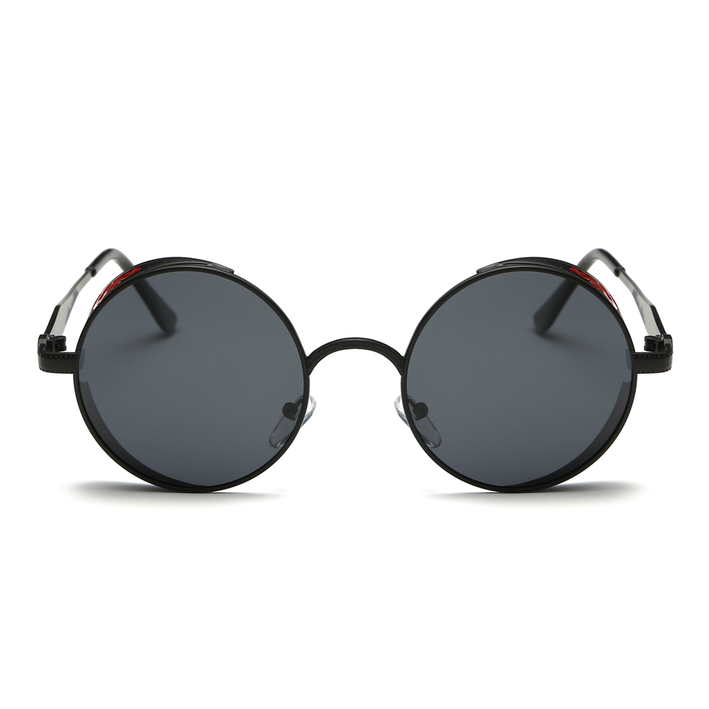 Unisex Classic Gothic Retro Steampunk Sunglasses for Men Women Vintage Round Polarized Sunglass with Side Shield Embossed Flame Filigree