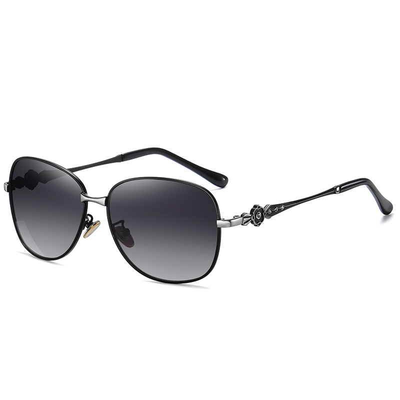 Wholesale Women's Two Tone Metal Oval Retro Sunglasses for Mature Ladies Gradient Polarized Fashion Sunglass with Flowers on Side