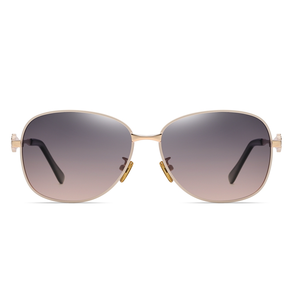 Wholesale Women's Two Tone Metal Oval Retro Sunglasses for Mature Ladies Gradient Polarized Fashion Sunglass with Flowers on Side