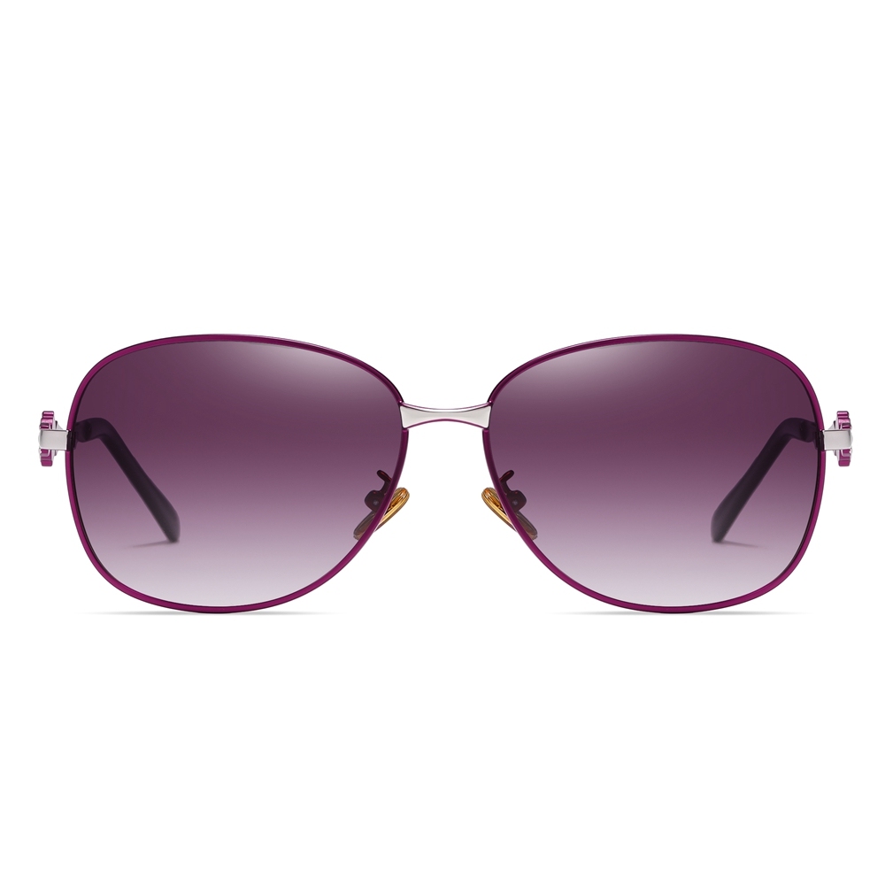 Wholesale Women's Two Tone Metal Oval Retro Sunglasses for Mature Ladies Gradient Polarized Fashion Sunglass with Flowers on Side