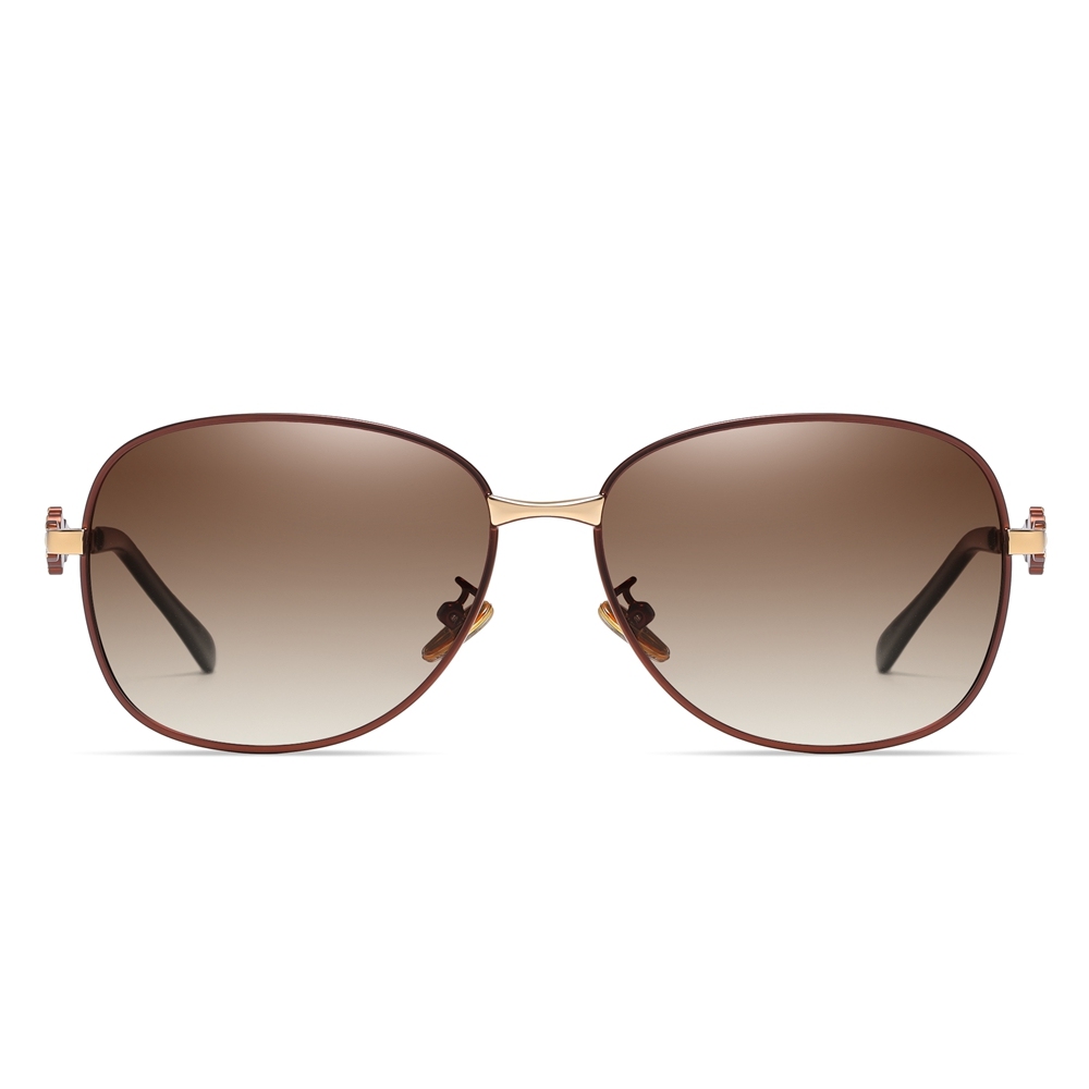 Wholesale Women's Two Tone Metal Oval Retro Sunglasses for Mature Ladies Gradient Polarized Fashion Sunglass with Flowers on Side