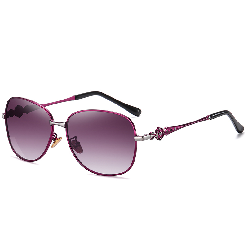Wholesale Women's Two Tone Metal Oval Retro Sunglasses for Mature Ladies Gradient Polarized Fashion Sunglass with Flowers on Side