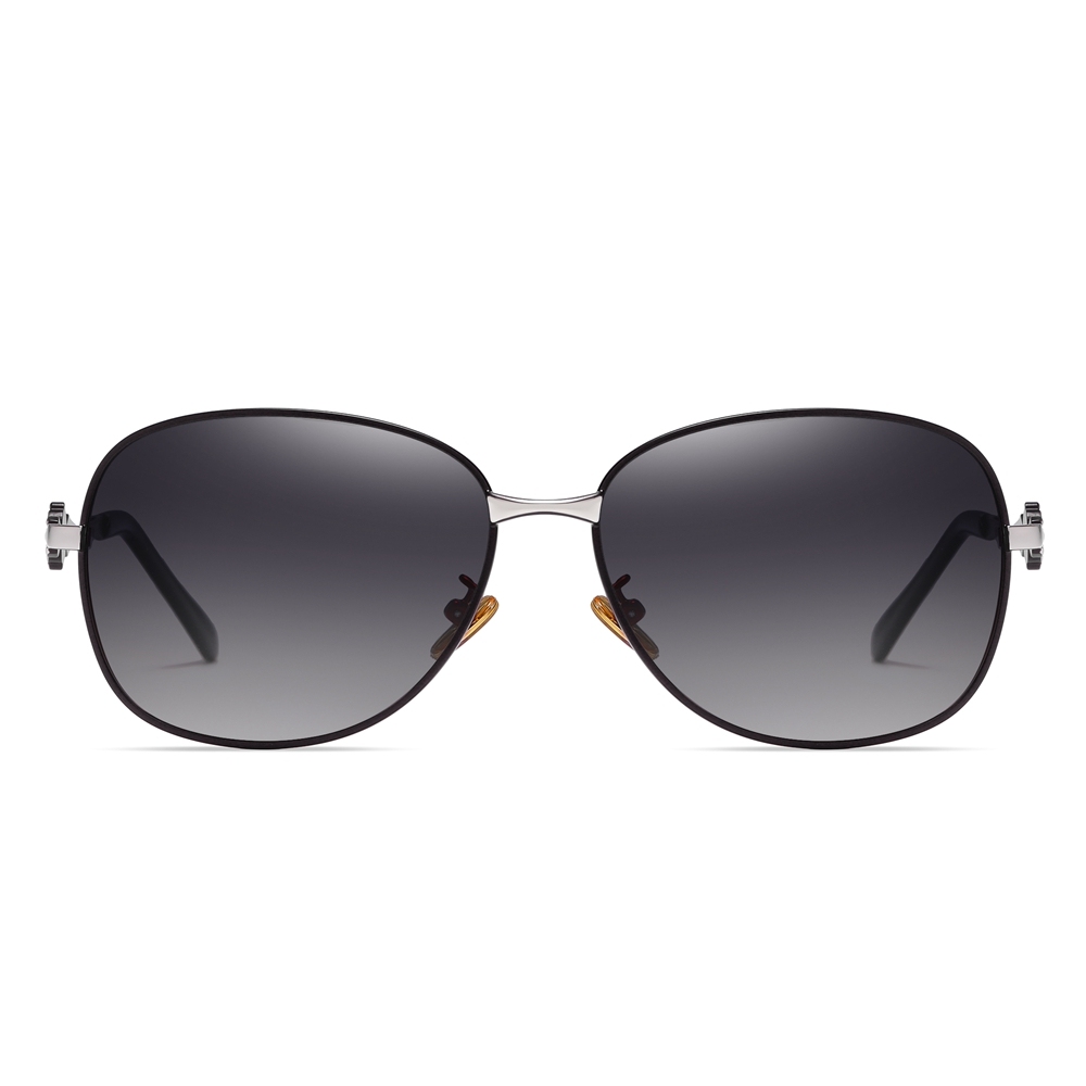 Wholesale Women's Two Tone Metal Oval Retro Sunglasses for Mature Ladies Gradient Polarized Fashion Sunglass with Flowers on Side