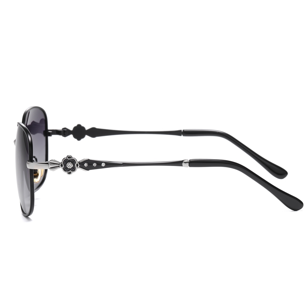 Wholesale Women's Two Tone Metal Oval Retro Sunglasses for Mature Ladies Gradient Polarized Fashion Sunglass with Flowers on Side