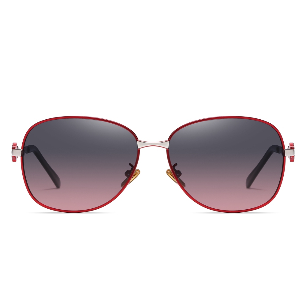 Wholesale Women's Two Tone Metal Oval Retro Sunglasses for Mature Ladies Gradient Polarized Fashion Sunglass with Flowers on Side