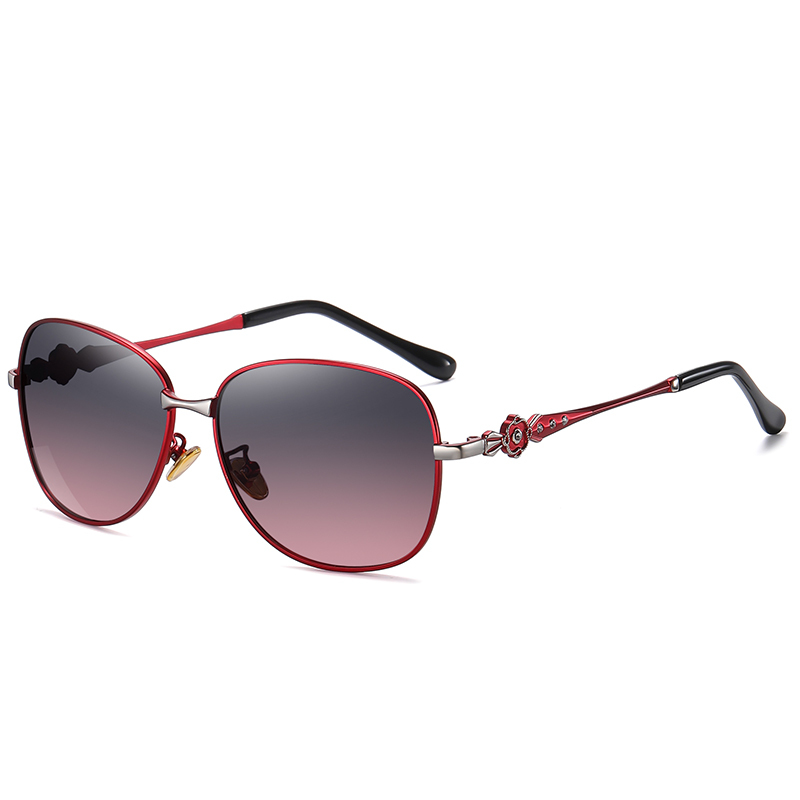Wholesale Women's Two Tone Metal Oval Retro Sunglasses for Mature Ladies Gradient Polarized Fashion Sunglass with Flowers on Side
