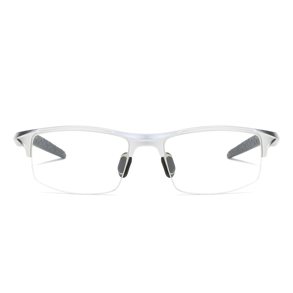 Custom Men's Lightweight Aluminum Rectangle Semi-rimless Spring Hinge Sports Glasses Frames with Logo for Prescription Eyeglasses Online