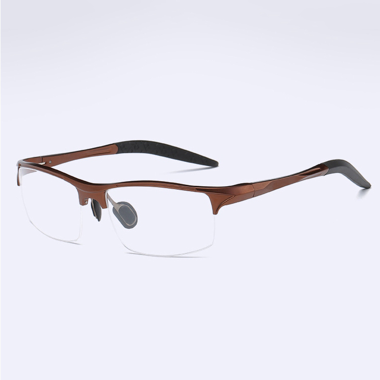 Custom Men's Lightweight Aluminum Rectangle Semi-rimless Spring Hinge Sports Glasses Frames with Logo for Prescription Eyeglasses Online
