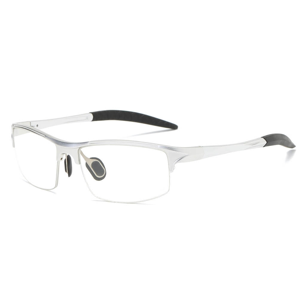 Custom Men's Lightweight Aluminum Rectangle Semi-rimless Spring Hinge Sports Glasses Frames with Logo for Prescription Eyeglasses Online