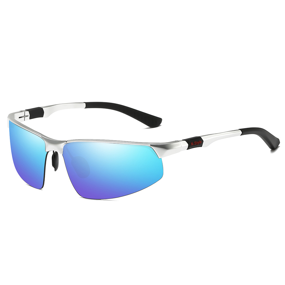 Custom Logo Men's Metallic Aluminum Half Frame Wrap Sunglasses for Ultralight Backpacking Outdoor Sports Polarized Glasses Wholesale Online