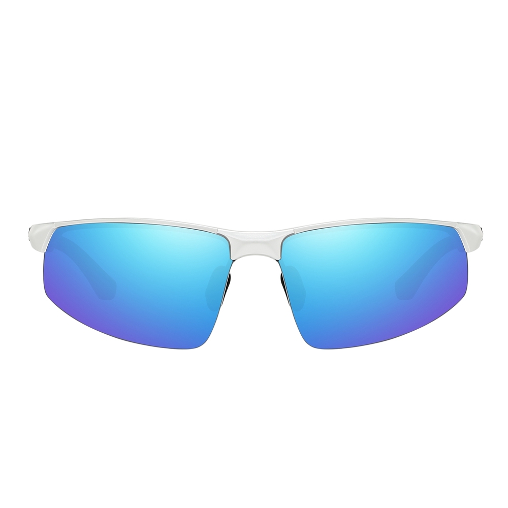 Custom Logo Men's Metallic Aluminum Half Frame Wrap Sunglasses for Ultralight Backpacking Outdoor Sports Polarized Glasses Wholesale Online