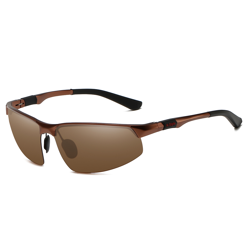 Custom Logo Men's Metallic Aluminum Half Frame Wrap Sunglasses for Ultralight Backpacking Outdoor Sports Polarized Glasses Wholesale Online