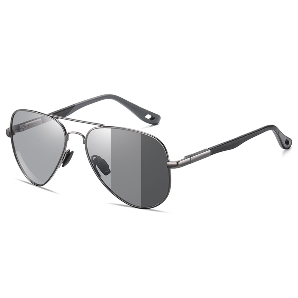 Unisex Flat Top Aviator Sunglass Custom Engraved Mens Driving Polarized Glasses with Spring Hinges Rubber Arms Metal Frame Pilot Sunglasses