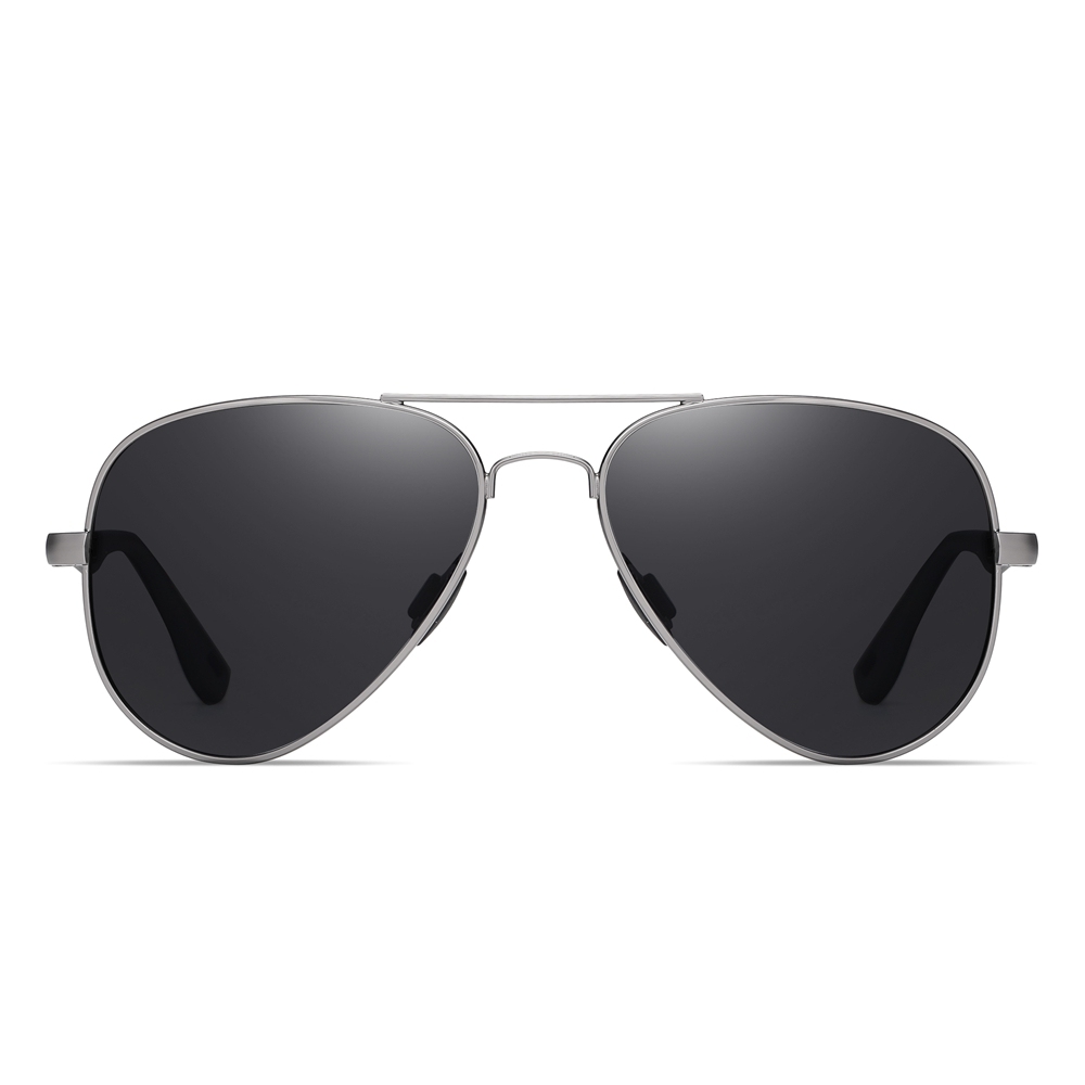 Unisex Flat Top Aviator Sunglass Custom Engraved Mens Driving Polarized Glasses with Spring Hinges Rubber Arms Metal Frame Pilot Sunglasses