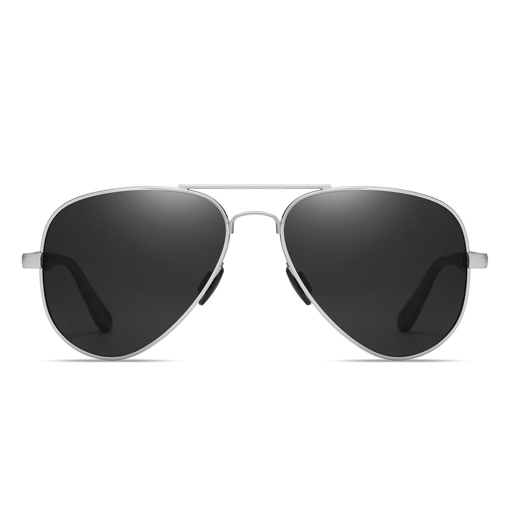 Unisex Flat Top Aviator Sunglass Custom Engraved Mens Driving Polarized Glasses with Spring Hinges Rubber Arms Metal Frame Pilot Sunglasses