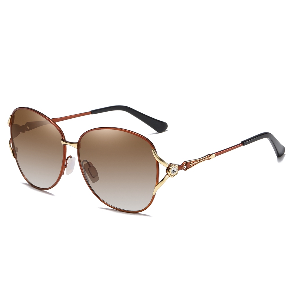 Wholesale Luxury Designer Two Tone Fork Oval Sunglasses for Women Retro Fashion Metal Polarized Glasses with Rhinestones to Decorate on Side