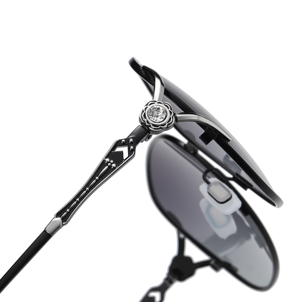 Wholesale Luxury Designer Two Tone Fork Oval Sunglasses for Women Retro Fashion Metal Polarized Glasses with Rhinestones to Decorate on Side