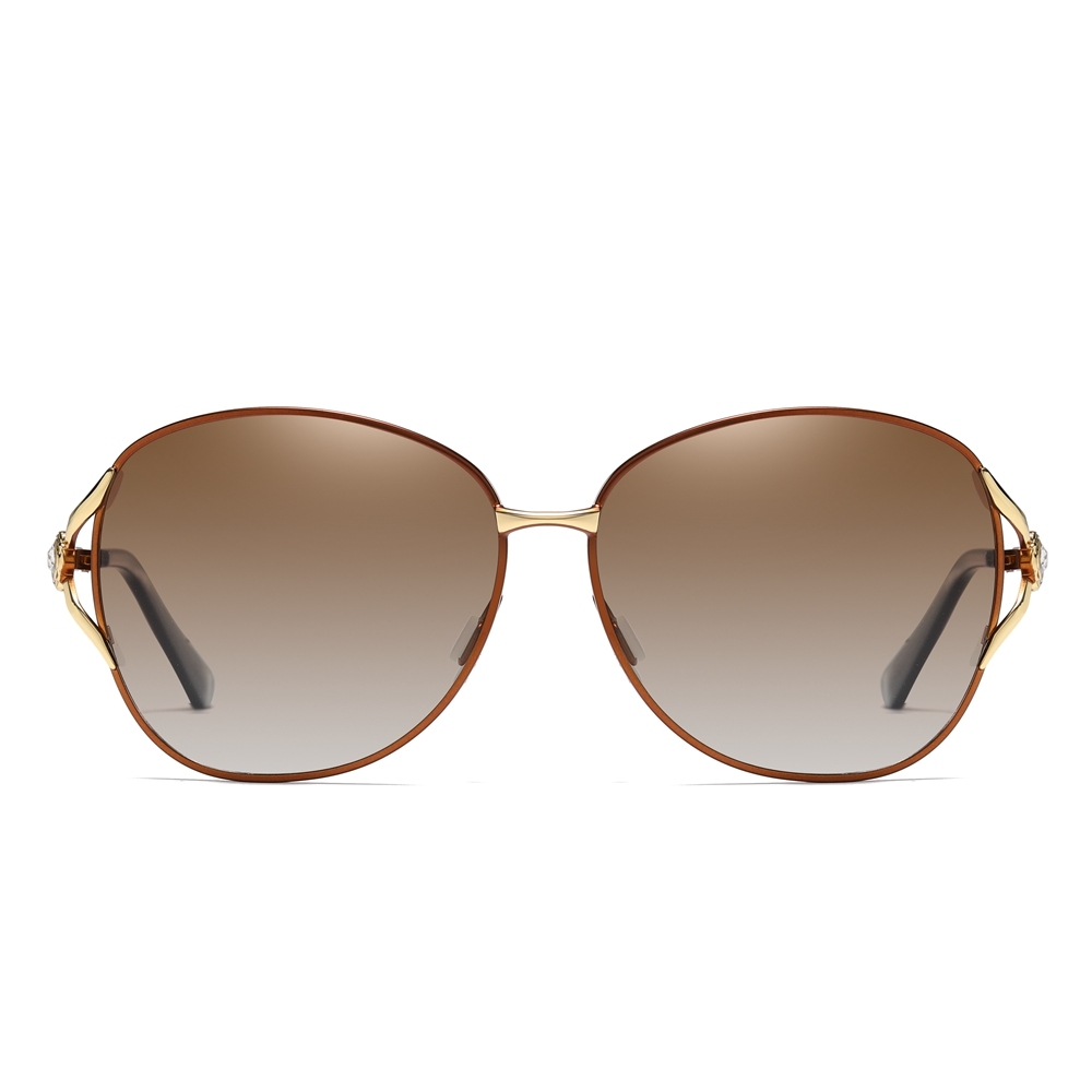 Wholesale Luxury Designer Two Tone Fork Oval Sunglasses for Women Retro Fashion Metal Polarized Glasses with Rhinestones to Decorate on Side