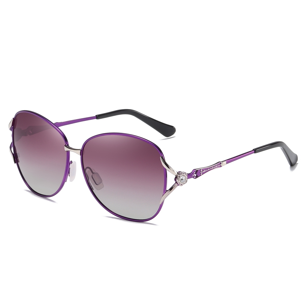 Wholesale Luxury Designer Two Tone Fork Oval Sunglasses for Women Retro Fashion Metal Polarized Glasses with Rhinestones to Decorate on Side