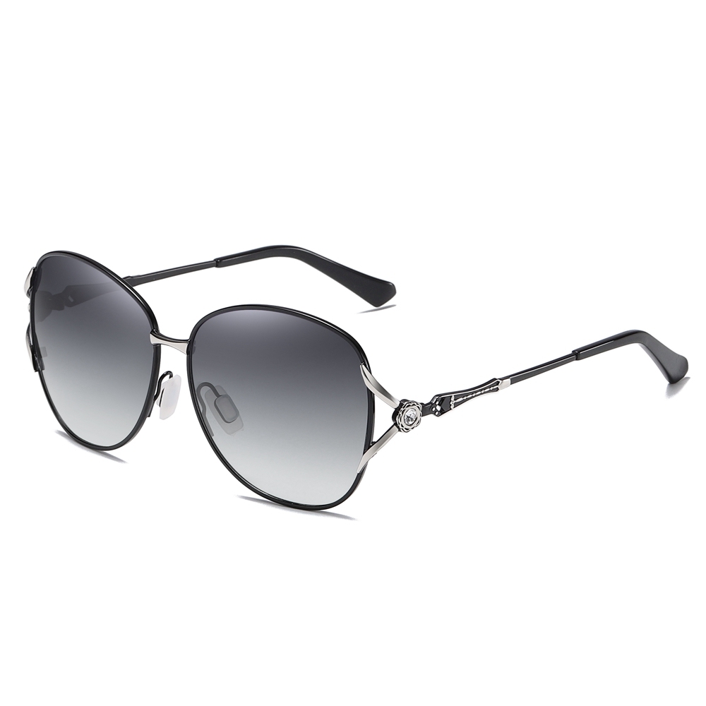 Wholesale Luxury Designer Two Tone Fork Oval Sunglasses for Women Retro Fashion Metal Polarized Glasses with Rhinestones to Decorate on Side