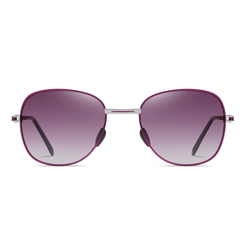 Wholesale Ladies Single Bridge Aviator Folding Polarized Glasses for Women's Vintage Oval Foldable Sunglasses with Rhinestones on Cut-out Temple