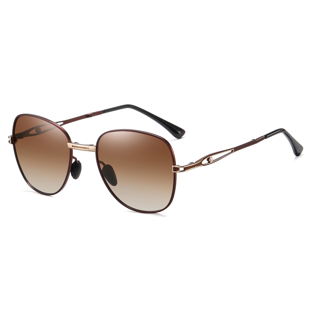 Wholesale Ladies Single Bridge Aviator Folding Polarized Glasses for Women's Vintage Oval Foldable Sunglasses with Rhinestones on Cut-out Temple