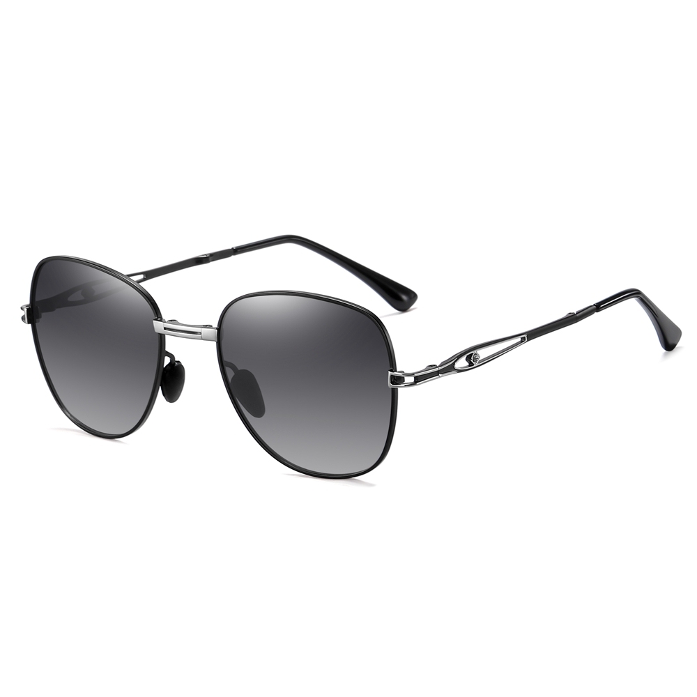 Wholesale Ladies Single Bridge Aviator Folding Polarized Glasses for Women's Vintage Oval Foldable Sunglasses with Rhinestones on Cut-out Temple