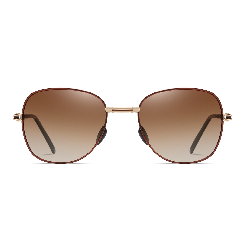 Wholesale Ladies Single Bridge Aviator Folding Polarized Glasses for Women's Vintage Oval Foldable Sunglasses with Rhinestones on Cut-out Temple