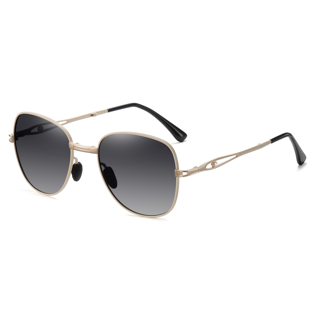 Wholesale Ladies Single Bridge Aviator Folding Polarized Glasses for Women's Vintage Oval Foldable Sunglasses with Rhinestones on Cut-out Temple