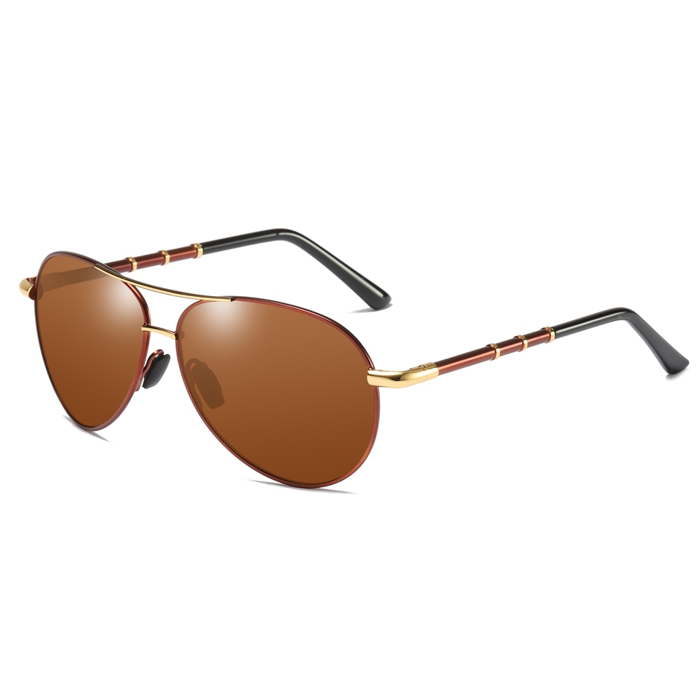 Wholesale Mens Delicate Metal Polarized Aviator Sun Glasses with Striking Nodes on Spring Temple Versatile Pilot Sunglasses for Everyday Use
