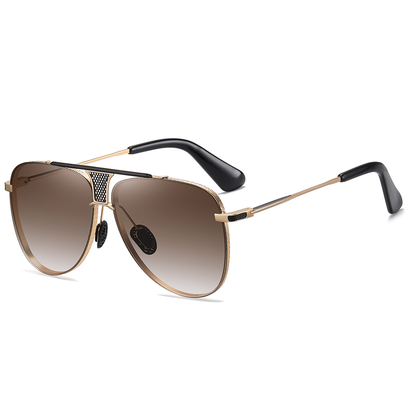 Wholesale Men's Luxury Teardrop Aviator Polarised Sunglasses for Gentlemen Unique Brow Bar Mesh Bridge Rimless Metal Business Fashion Sun Glasses