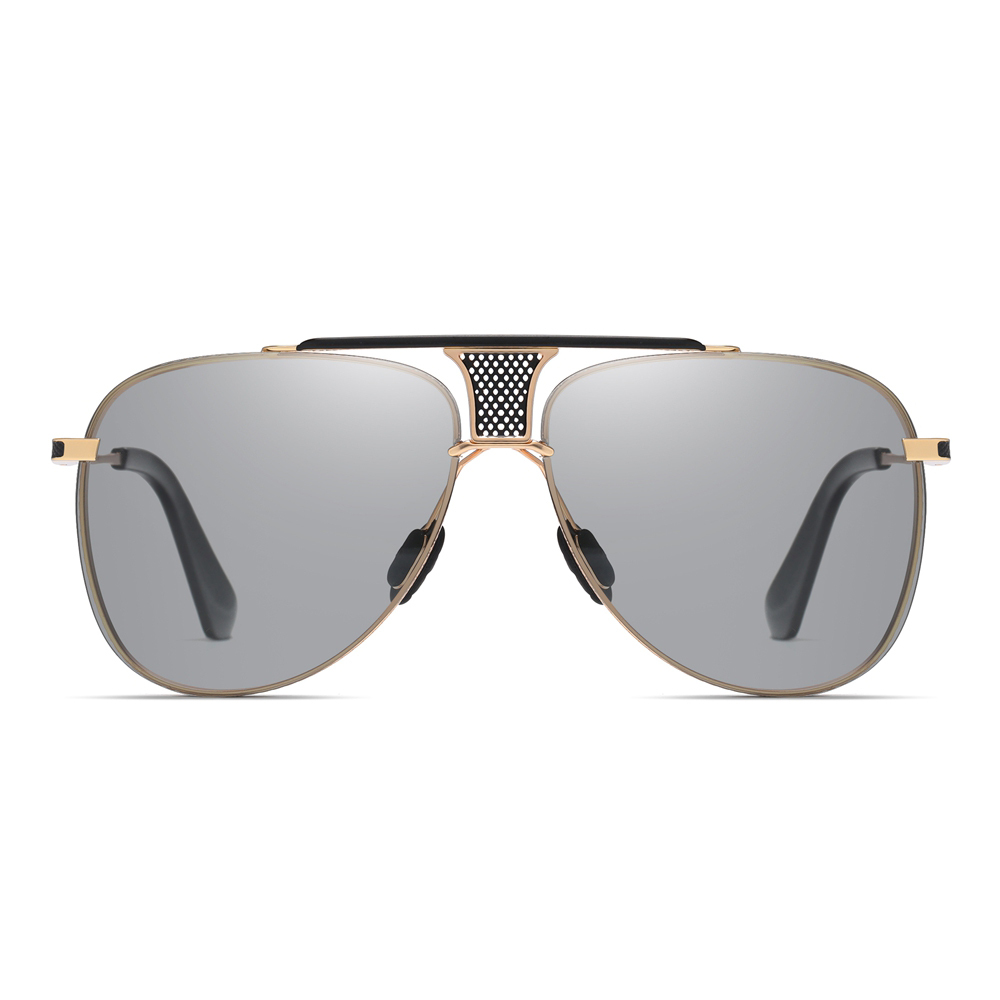 Wholesale Men's Luxury Teardrop Aviator Polarised Sunglasses for Gentlemen Unique Brow Bar Mesh Bridge Rimless Metal Business Fashion Sun Glasses