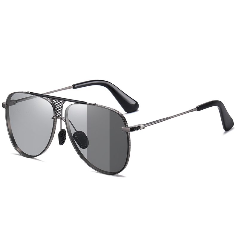 Wholesale Men's Luxury Teardrop Aviator Polarised Sunglasses for Gentlemen Unique Brow Bar Mesh Bridge Rimless Metal Business Fashion Sun Glasses