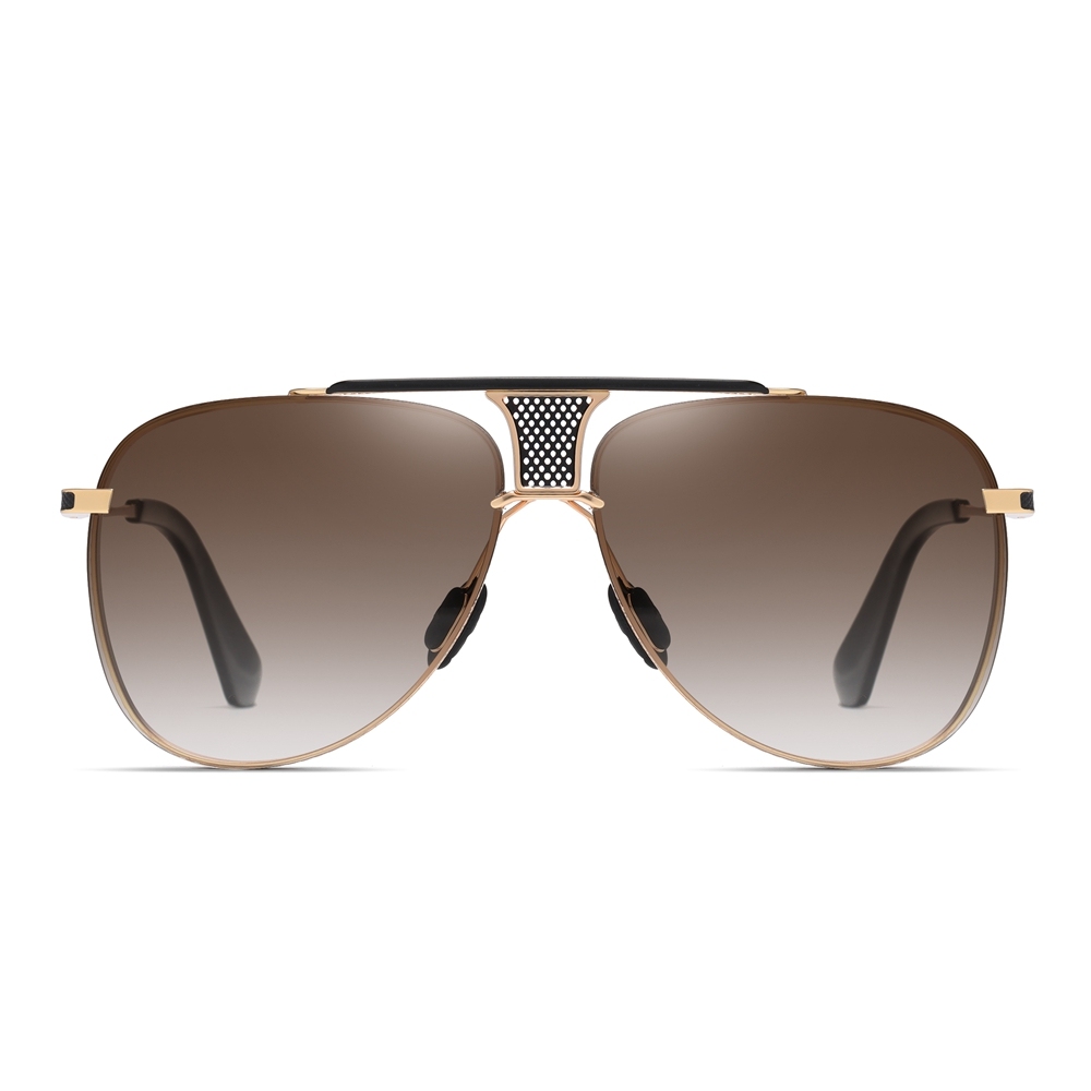 Wholesale Men's Luxury Teardrop Aviator Polarised Sunglasses for Gentlemen Unique Brow Bar Mesh Bridge Rimless Metal Business Fashion Sun Glasses