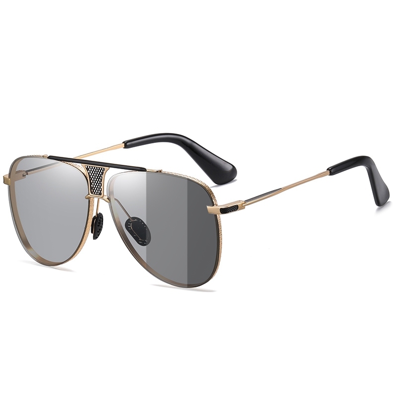 Wholesale Men's Luxury Teardrop Aviator Polarised Sunglasses for Gentlemen Unique Brow Bar Mesh Bridge Rimless Metal Business Fashion Sun Glasses