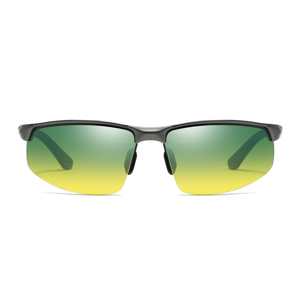 Wholesale Men's Aluminum Day and Night Vision Sports Sunglasses for Fishing Improve Eyesight Anti Glare Driving Glasses with Green-yellow Lenses
