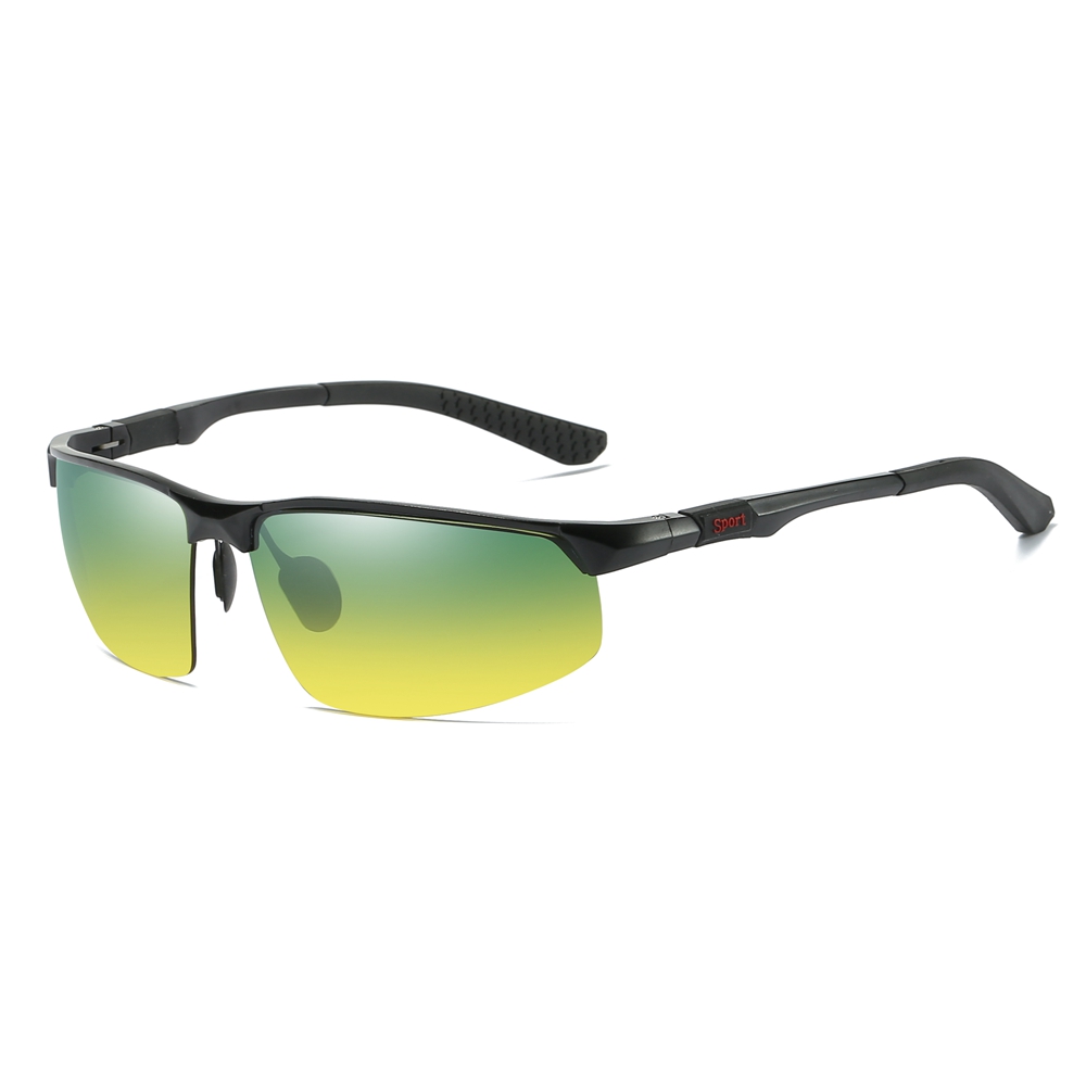 Wholesale Men's Aluminum Day and Night Vision Sports Sunglasses for Fishing Improve Eyesight Anti Glare Driving Glasses with Green-yellow Lenses