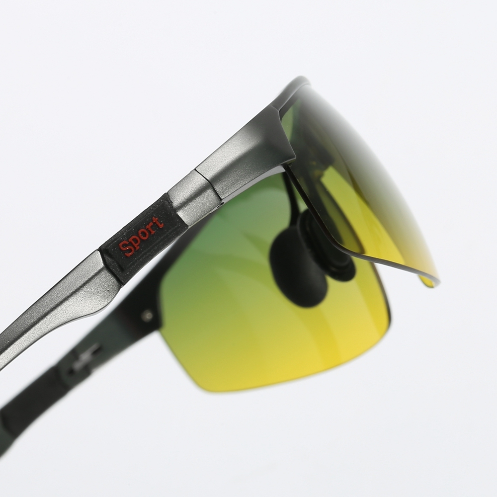 Wholesale Men's Aluminum Day and Night Vision Sports Sunglasses for Fishing Improve Eyesight Anti Glare Driving Glasses with Green-yellow Lenses