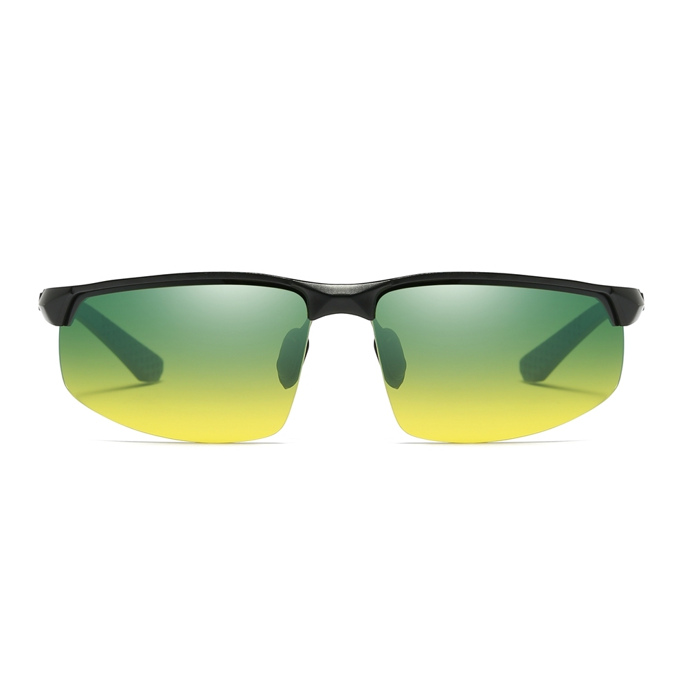Wholesale Men's Aluminum Day and Night Vision Sports Sunglasses for Fishing Improve Eyesight Anti Glare Driving Glasses with Green-yellow Lenses
