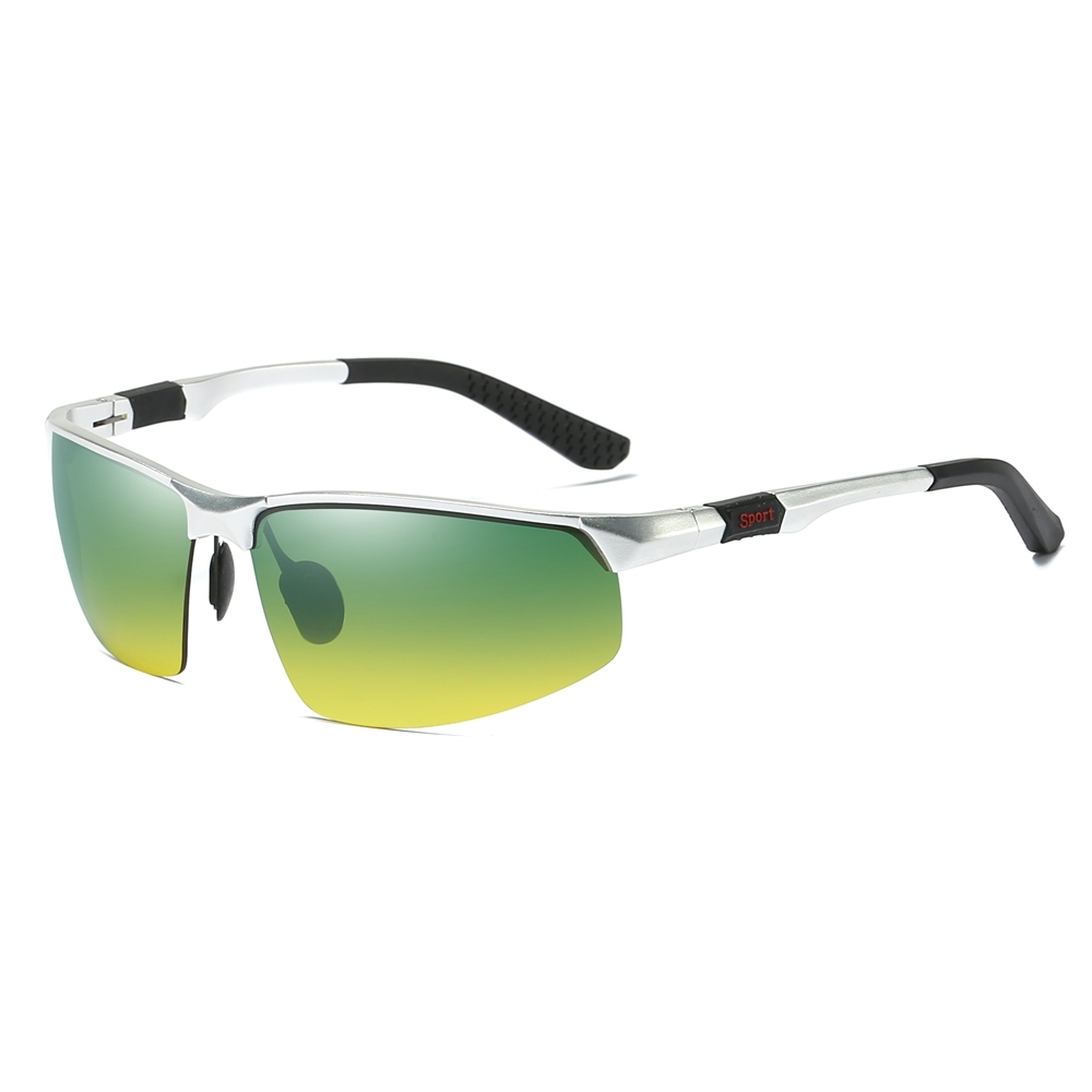 Wholesale Men's Aluminum Day and Night Vision Sports Sunglasses for Fishing Improve Eyesight Anti Glare Driving Glasses with Green-yellow Lenses