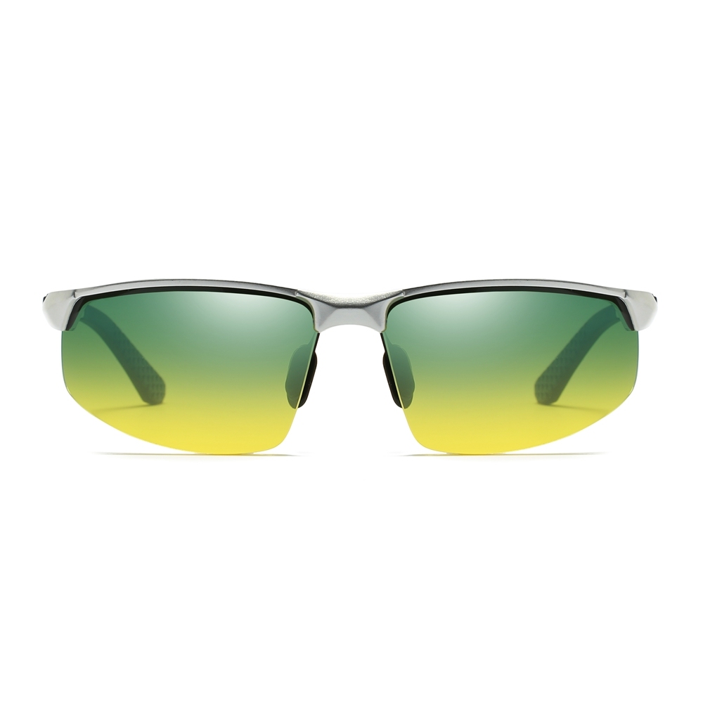 Wholesale Men's Aluminum Day and Night Vision Sports Sunglasses for Fishing Improve Eyesight Anti Glare Driving Glasses with Green-yellow Lenses